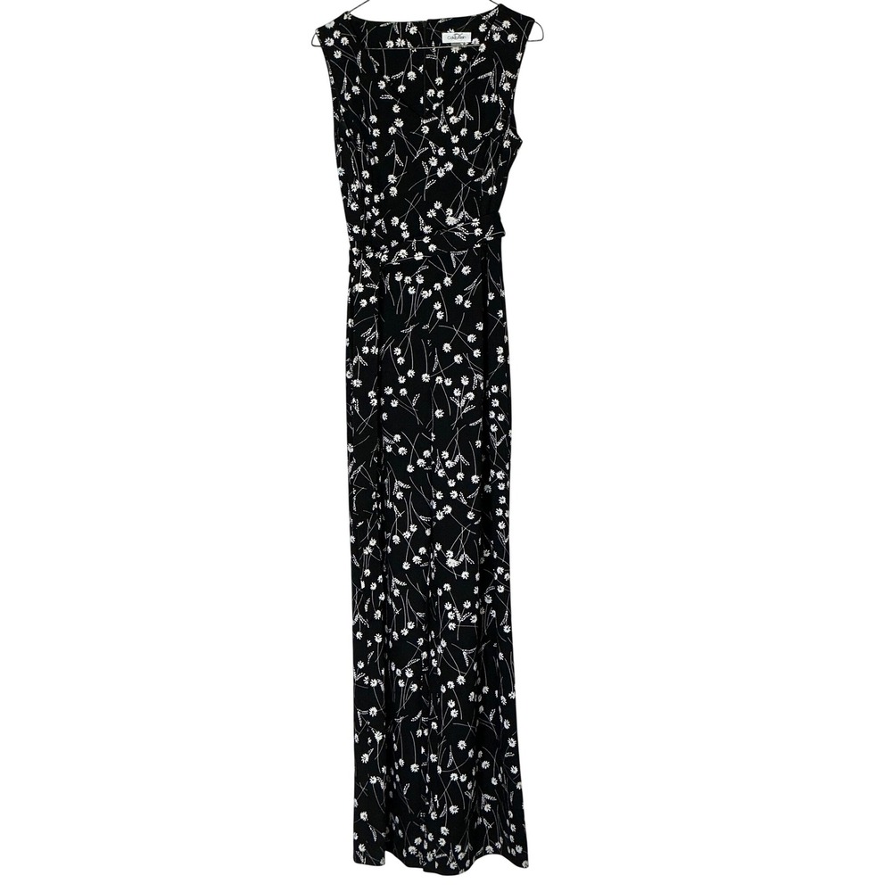 Calvin‎ Klein Floral Maxi Dress Black White Sleeveless Wrap Style Size 6 Classic